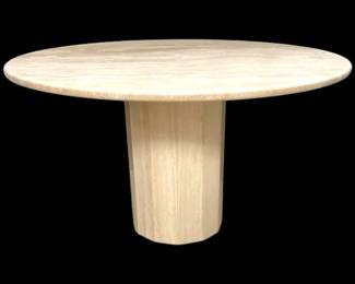Italian Style Round Travertine Dining Table On A 12 Sided Pedestal Base