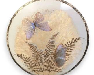 Pressed Butterfly Artwork Glass Tray, 16 Wide