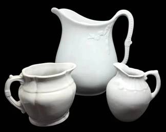 Vintage J  G Meakin Hanley England Ironstone Pitcher  Twos Company White China Pitchers