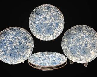 Five Blue Floral Porcelain Plates