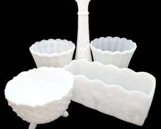 Milk Glass Vase, Bowls, Candy dishes  More