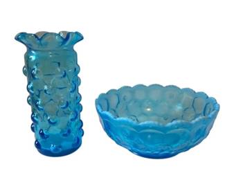 Bischoff Blue Glass Bubble Vase  Blue Opalescent Floral Bowl