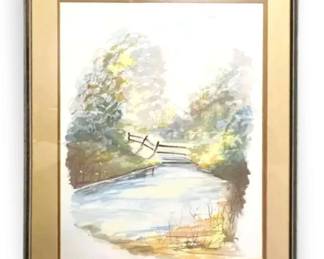 Framed Watercolor of Stream Signed S. McCallister