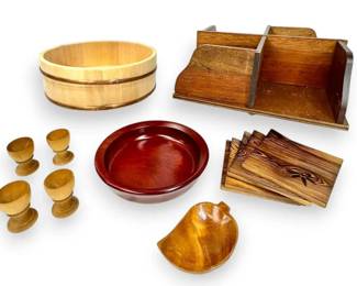 CopperBanded Wood Bowl, Wooden Egg Holders, And More