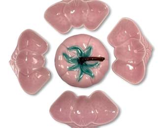 Vintage Belmar California Pottery Pink Strawberry Lidded Dish  Trays