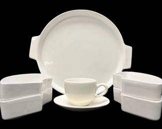 Stoneware Serving Set And Eva Zeisel Revival Cup  Saucer