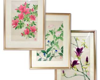 Three Asian Nature Prints 20 H x 14 W