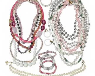 Plastic White  Pink Beaded Jewelry