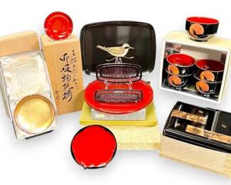Black, Red  Gold Lacquer Dishes
