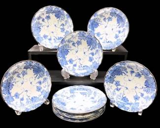 Eight Blue Grape Porcelain Plates