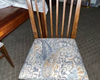 6 UPHOLSTERED CHAIRS IN THIS PATTERN - TWO CAPTAINS CHAIRS IN A COMPLIMENTING BLUE