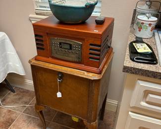Antique Record Cabinet & Crosley CD/Record Player