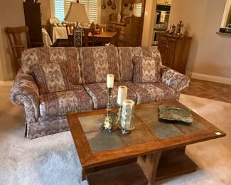 Sleeper Sofa & Slate Tile Coffee Table