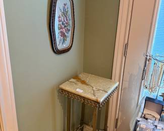 Antique Brass & Onyx Fern Plant Stand