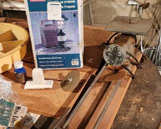 Vintage combo wood lathe and sander, NIB Coleman 2 mantle lantern with carrying case