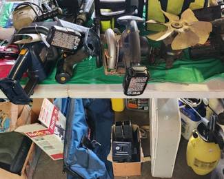 Waders, circular saw, compact air compressor , sawbuck makers, box fan, grinder