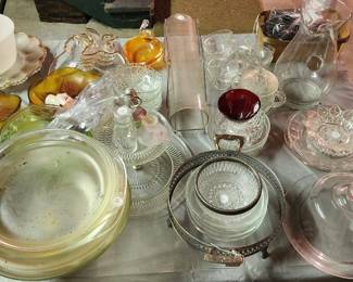 Amber glass dishes, salad sets, PYREX bowls  vintage glass   bread tube
