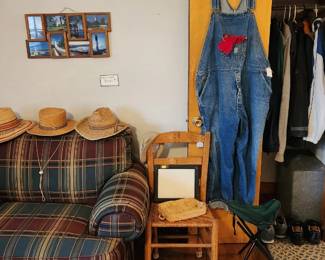 Leather hat, men's hats, big chair, overalls, mens clothes