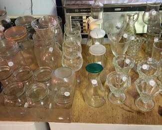 Vintage cannister, princess house glasses, jelly jar glasses, Italian dressing cruets, canning jars,  sherbert glasses,