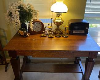 Vintage oak Arts & Crafts style library desk