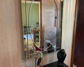 1990’s Hollywood Regency Art Deco Polymer in Brass Finish Mirror