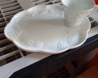Milk Glass Dessert Plate and Cup