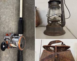 Fishing rods and vintage sports decor