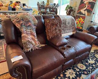 Double seat leather recliner