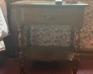 American mid-century traditional / colonial revival crossover cherry bedroom set- 1815 double dresser with mirror, lowboy, one nightstand, and spindled queen headboard only 