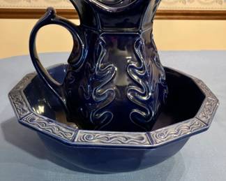McCoy blue pottery wash pitcher and bowl set