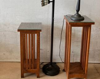 Mission Style solid hardwood plant stands with glass top 