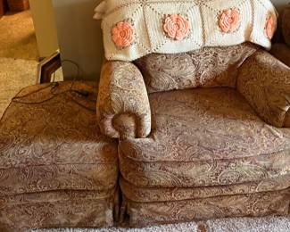 Paisley brown chair with ottoman, has matching couch and loveseat