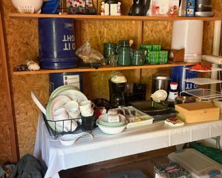 dishes, canisters, small appliances, camping gear
