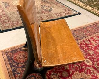 Vintage School Desk with Cast Iron Frame and Folding Seat