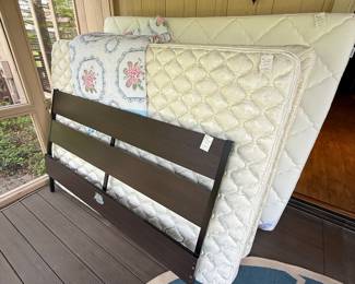 Dark Wood Platform Bed Frame with Two Mattresses