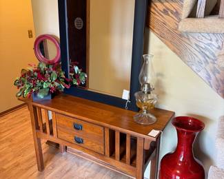 Mission Style Oak Console Table with Mirror