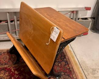 Antique Eclipse School Desk with Cast Iron Base and Wooden Top