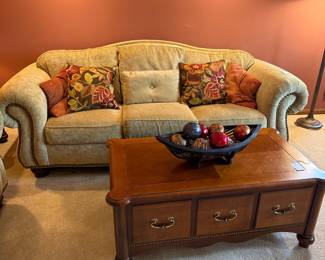 Traditional Sofa and Coffee Table Set with Nailhead Trim and Turned Legs
