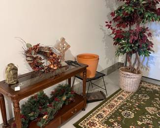 Console Table with Decorative Garland and Wreath