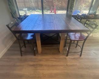 f Industrial Rustic Wood Kitchen Table with Four Metal  Wood Chairs