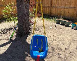 kk Childrens Blue Plastic Tree Swing with Safety Harness and Yellow Ropes
