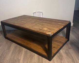 f Industrial Style Wood  Metal Coffee Table with Lower Shelf