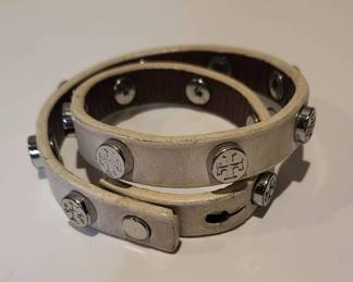 j tylish Tory Burch Double Wrap Leather Bracelet and Henri Bendel Silver Hinged Cuff Set