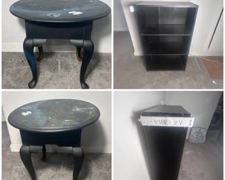 f Black Bookcase Shelf  Black Side Table with Drawer, Mixed Furniture Lot 2 pcs