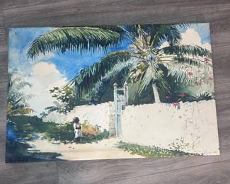 ar Large Tropical Landscape with Boy Canvas Print After John Homer, Signed in Plate