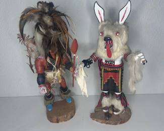 d Pair of Native American Style Kachina Dolls, Including Spear Dances, Signed