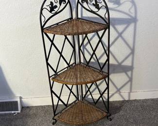 d 3Tier Metal and Wicker Corner Shelving Unit 3Tier Metal and Wicker Corner Shelving Unit