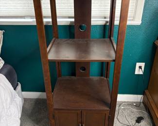 f MultiTier Media Console or TV Stand in Dark Wood Finish