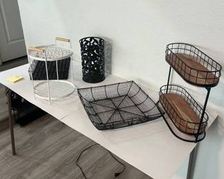d MultiPiece Black Wire and Wood Kitchen Storage and Display Set