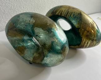 ar Set of 2 Abstract Shelf Dcor Sculptures with Blue and Gold Finish